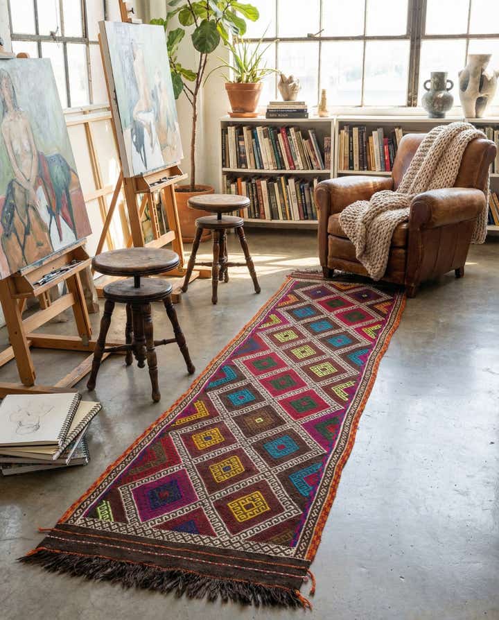 2' 1 x 9' 7 Hand Knotted Kilim Fars Persian Wool Runner Rug