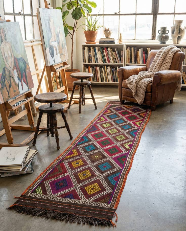 Detail image of 2' 1 x 9' 7 Hand Knotted Kilim Fars Persian Wool Runner Rug