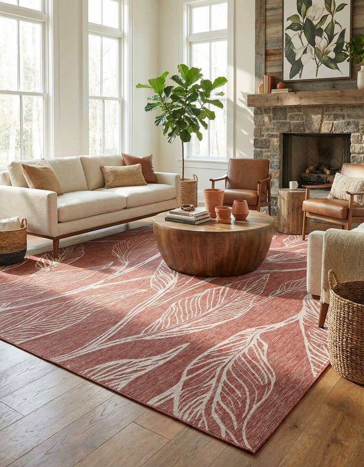 Detail image of  13' x 13'  Washable Botanical Indoor / Outdoor Square Rug