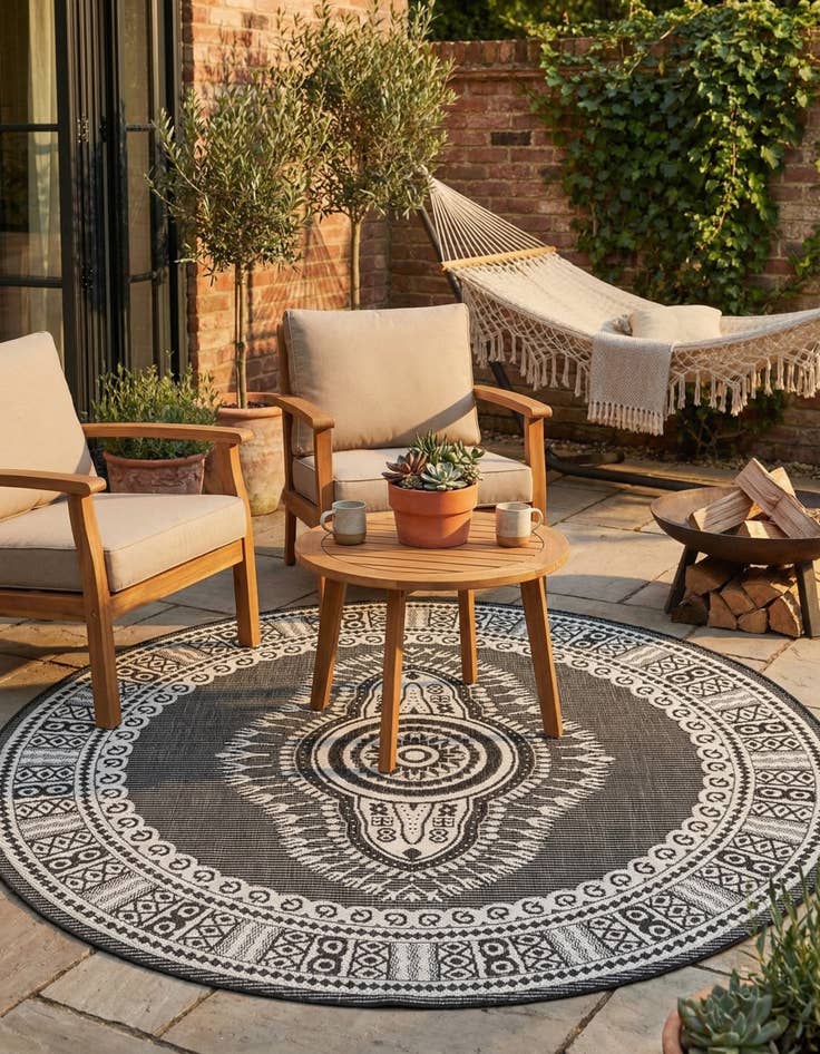 Detail image of 6' x 6' Easy-Clean Traditional Indoor / Outdoor Round Rug
