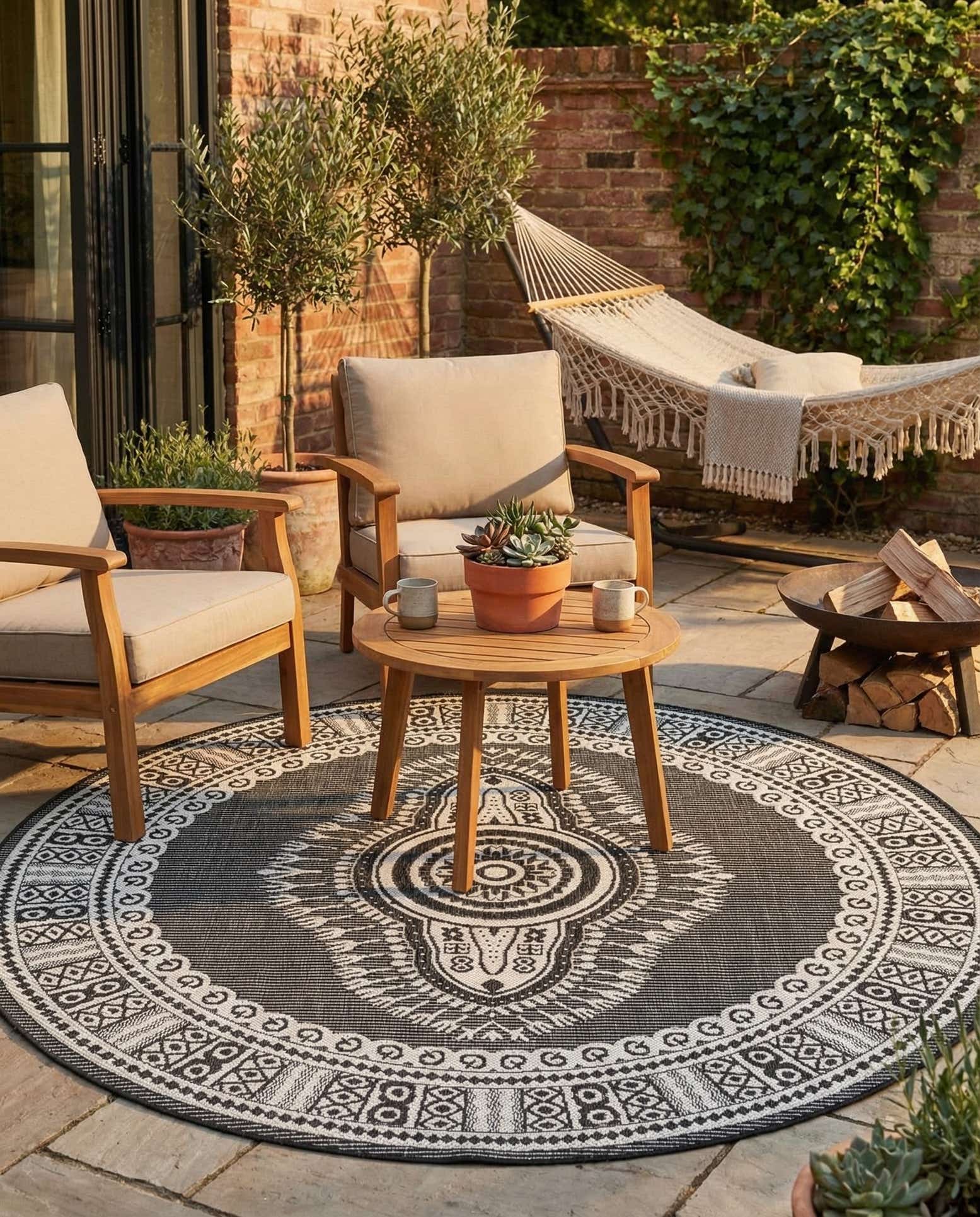 6' x 6' Easy-Clean Traditional Indoor / Outdoor Round Rug