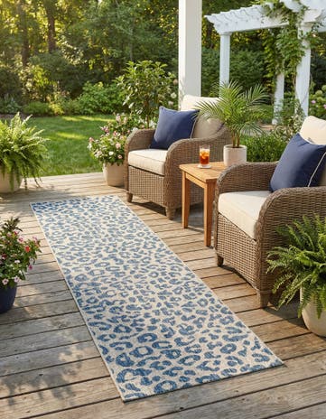 Blue Easy-Clean Safari Indoor / Outdoor Runner Rug