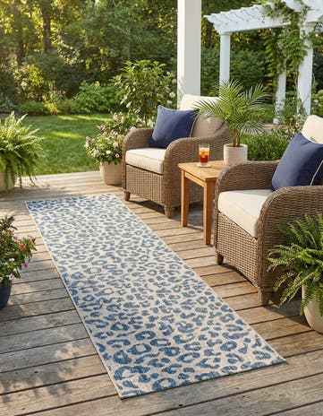 Blue Easy-Clean Safari Indoor / Outdoor Runner Rug