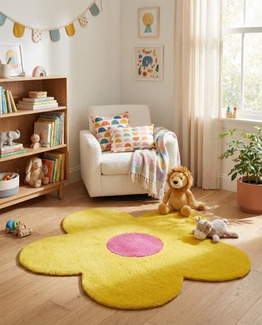  3' 1 x 3' 1 Happy Rugs Funky Flower Wool Round