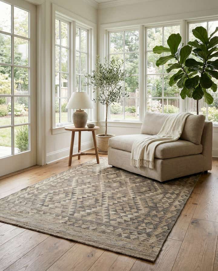 4' 3 x 5' 8 Hand Woven Kilim Maymana Wool Rug