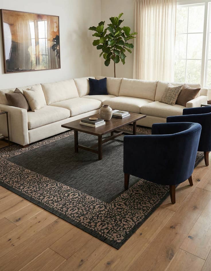 Detail image of 13' x 13'  Washable Border Indoor / Outdoor Square Rug