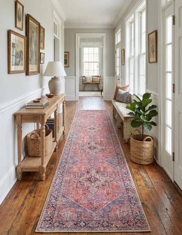 Red Washable Timeless Runner Rug