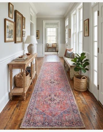 Red Washable Timeless Runner Rug