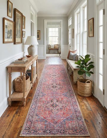 Red Washable Timeless Runner Rug