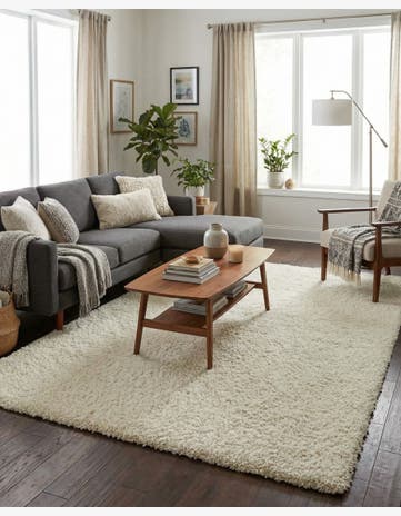 Pure Ivory Solid Shag Rug