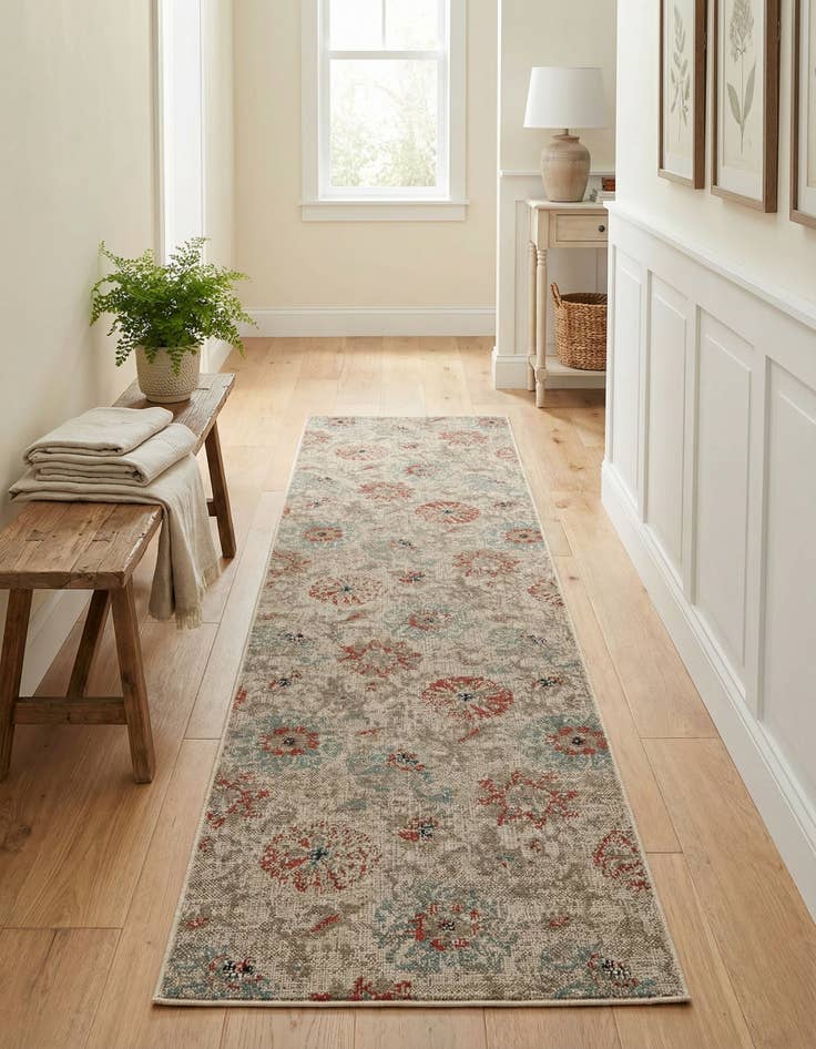 Detail image of 2' 7 x 12'  Washable Botanical Indoor / Outdoor Runner Rug