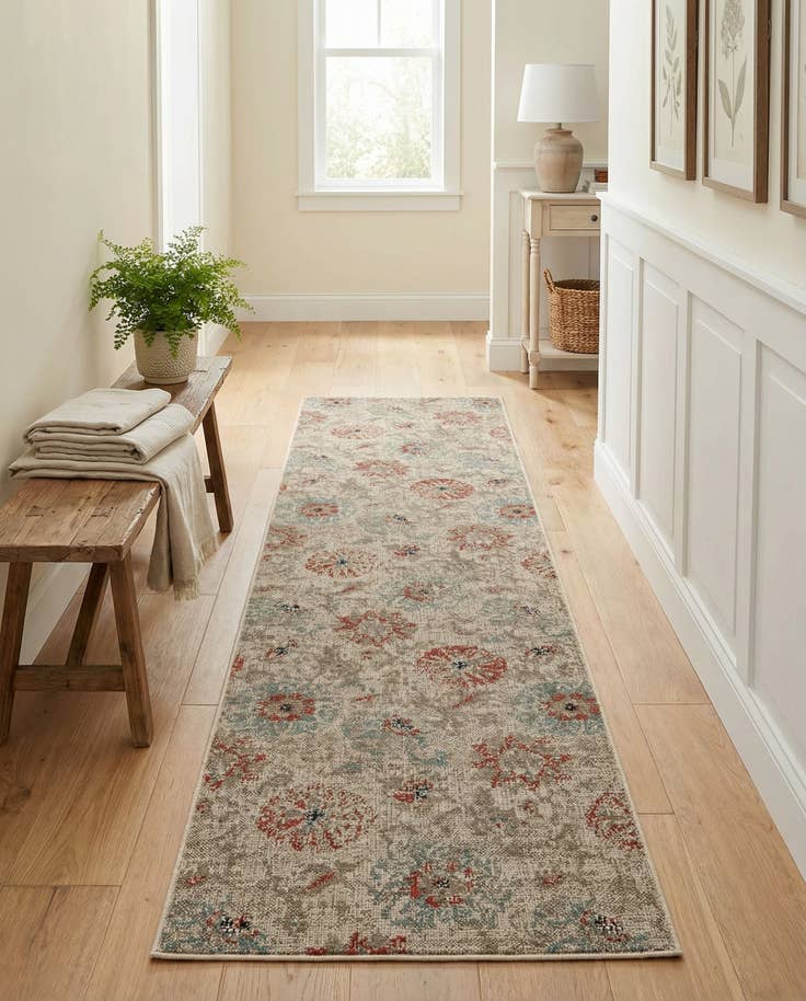 Detail image of 2' 7 x 12' Easy-Clean Botanical Indoor / Outdoor Runner Rug