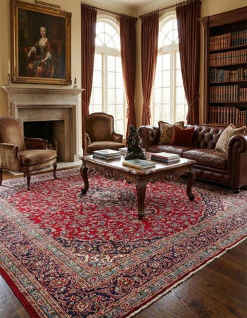 9' 8 x 13' Hand Knotted Mashad Persian Wool Rug