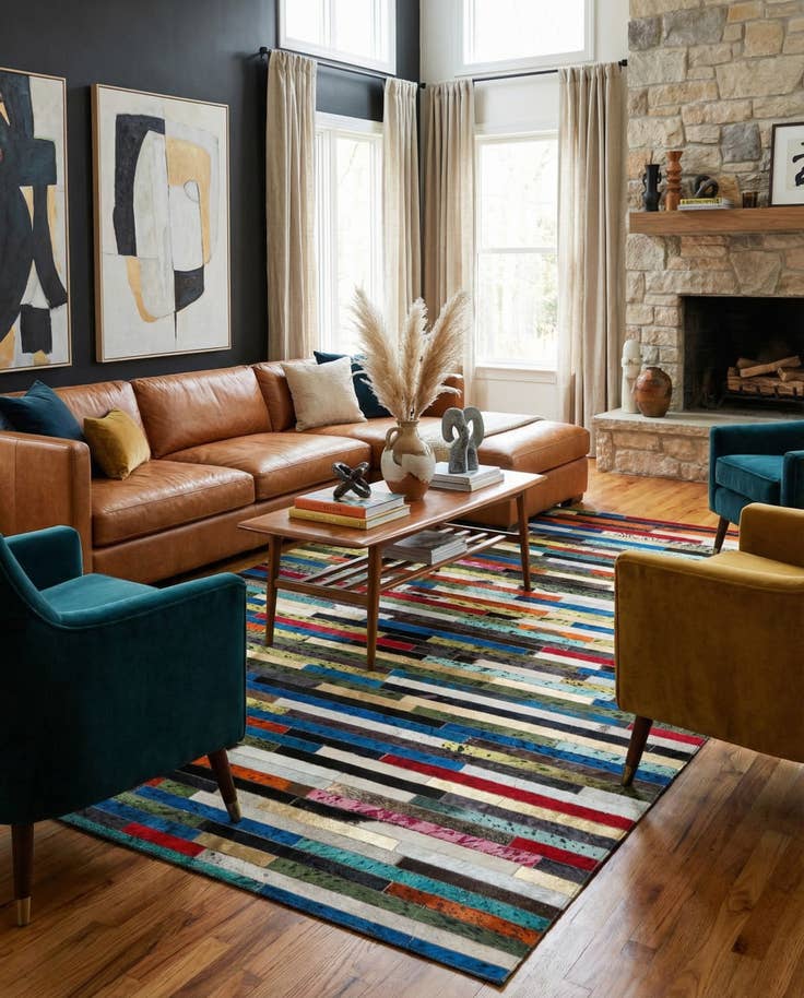 Detail image of 5' 1 x 8' Cowhide - Patchwork Rug