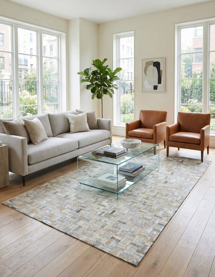 Detail image of 5' x 7' 10 Cowhide Leather Rug