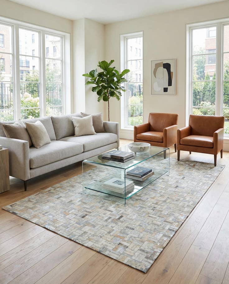 Detail image of 5' x 7' 10 Cowhide Leather Rug