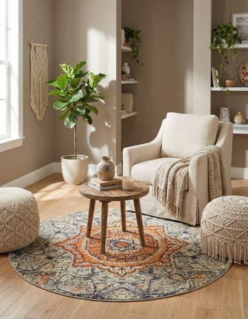 Gray Washable Carnevale Round Rug