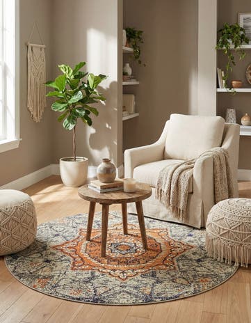 Gray Washable Carnevale Round Rug