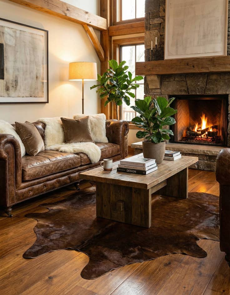 Detail image of 7' x 7' 5 Cowhide Leather Square Rug