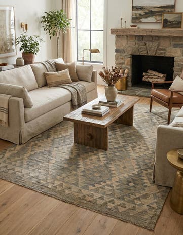 5' 1 x 6' 7 Hand Woven Kilim Maymana Wool Rug