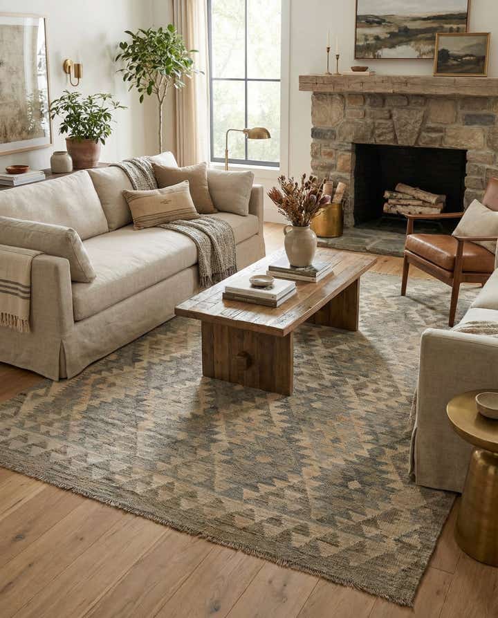 5' 1 x 6' 7 Hand Woven Kilim Maymana Wool Rug