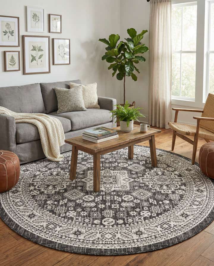 7' 10 x 7' 10 Easy-Clean Aztec Indoor / Outdoor Round Rug