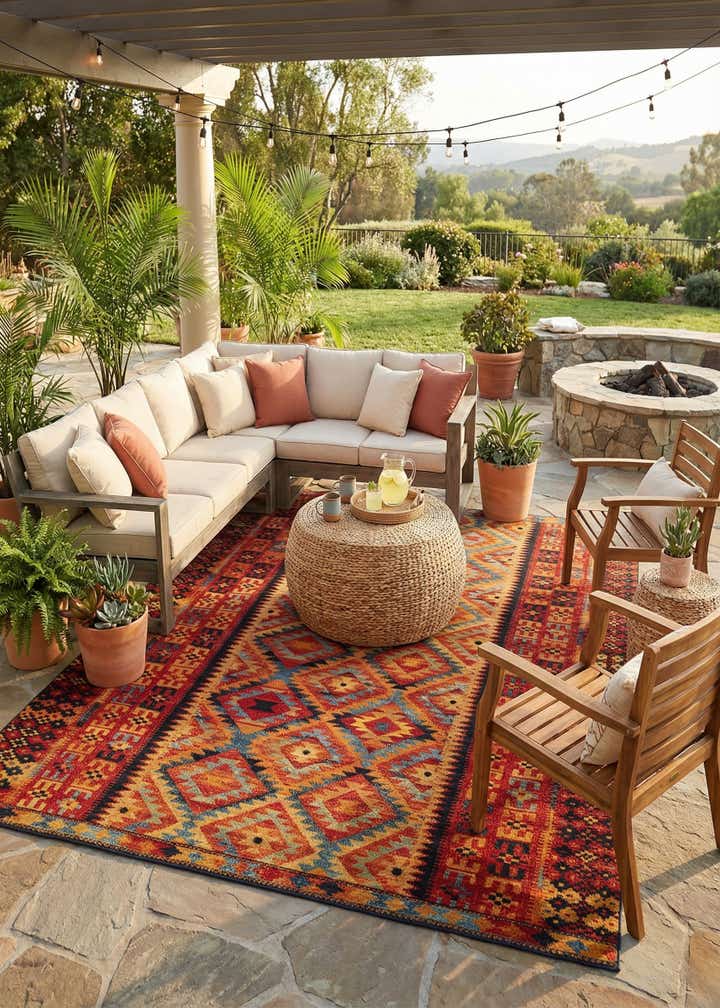 12' x 16' Easy-Clean Tribal Indoor / Outdoor Rug
