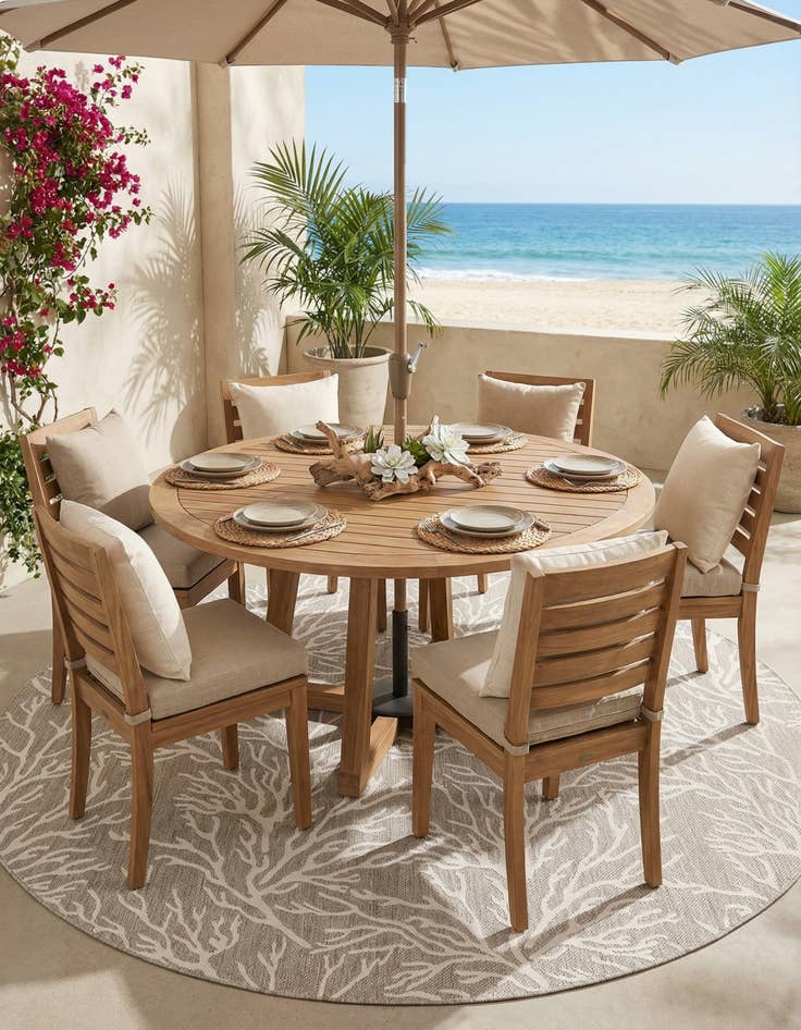 Detail image of  12' x 12'  Washable Coastal Indoor / Outdoor Round Rug