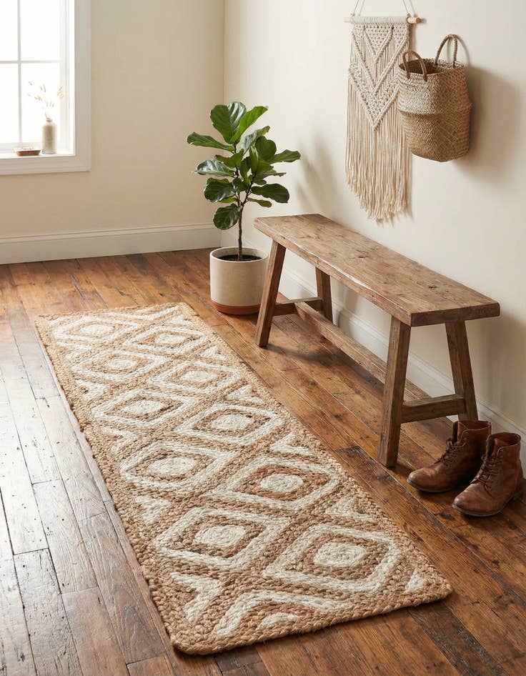 Detail image of  1' 2 x 6' 1  Hand Braided Jute Table Runner Rug