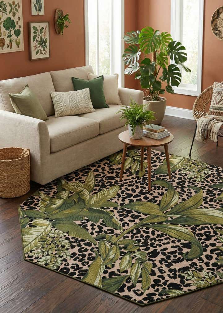 7' x 7' Easy-Clean Botanical Indoor / Outdoor Octagon Rug