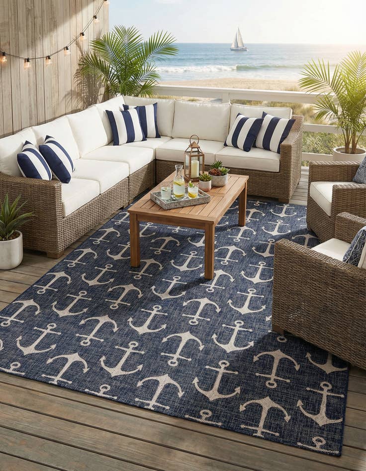 Detail image of 10' x 14'  Washable Coastal Indoor / Outdoor Rug