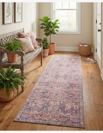 Pink Washable Nostalgia Runner Rug