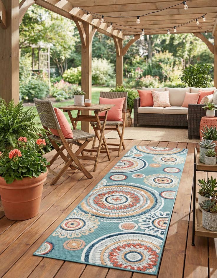 Detail image of 2' 2 x 8'  Washable Botanical Indoor / Outdoor Runner Rug