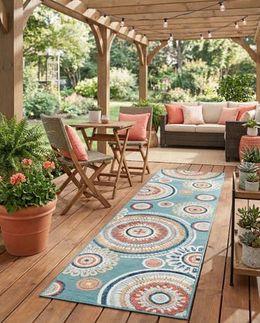  2' 2 x 8'  Easy-Clean Botanical Indoor / Outdoor Runner Rug
