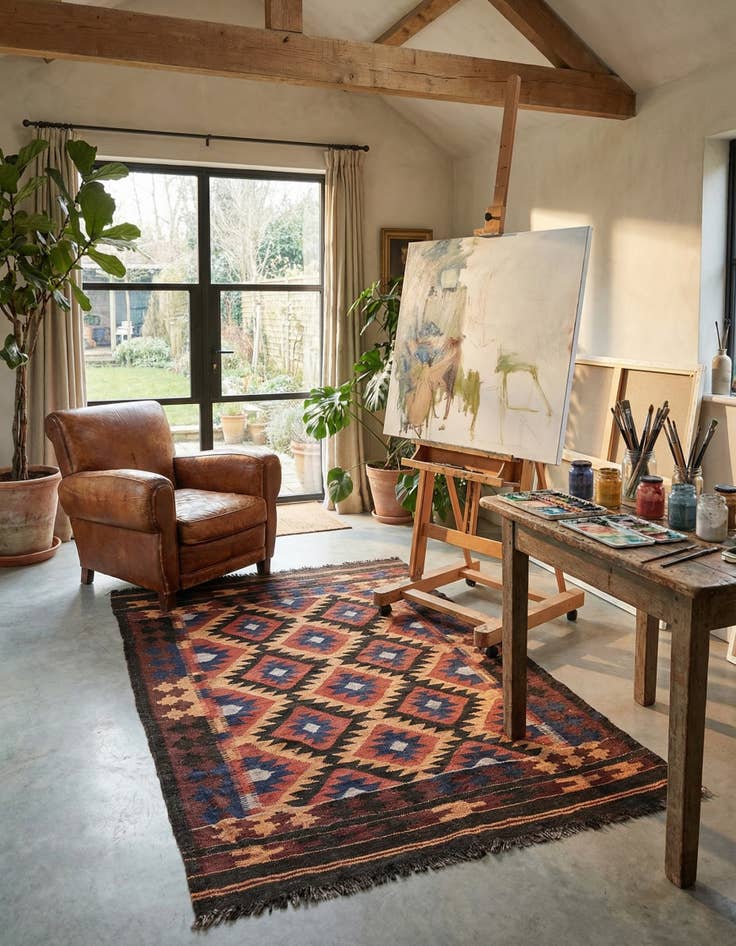 Detail image of 4' 7 x 7' 9  Hand Woven Kilim Fars Wool Rug