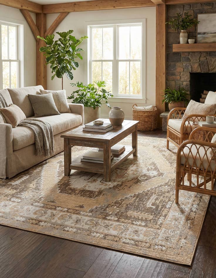 Detail image of 10' x 10'  Washable Traditional Indoor / Outdoor Square Rug