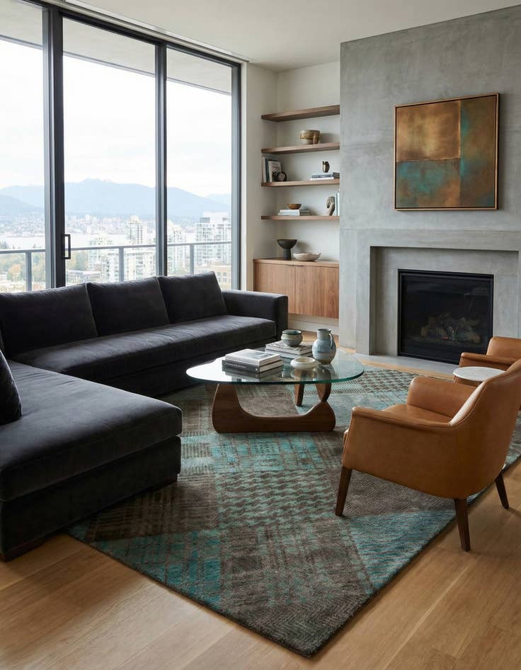 Detail image of  8' x 9' 9  Hand Knotted Modern Manshu Wool Rug