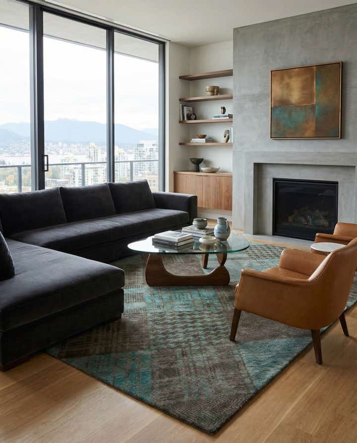 8' x 9' 9 Hand Knotted Modern Manshu Wool Rug