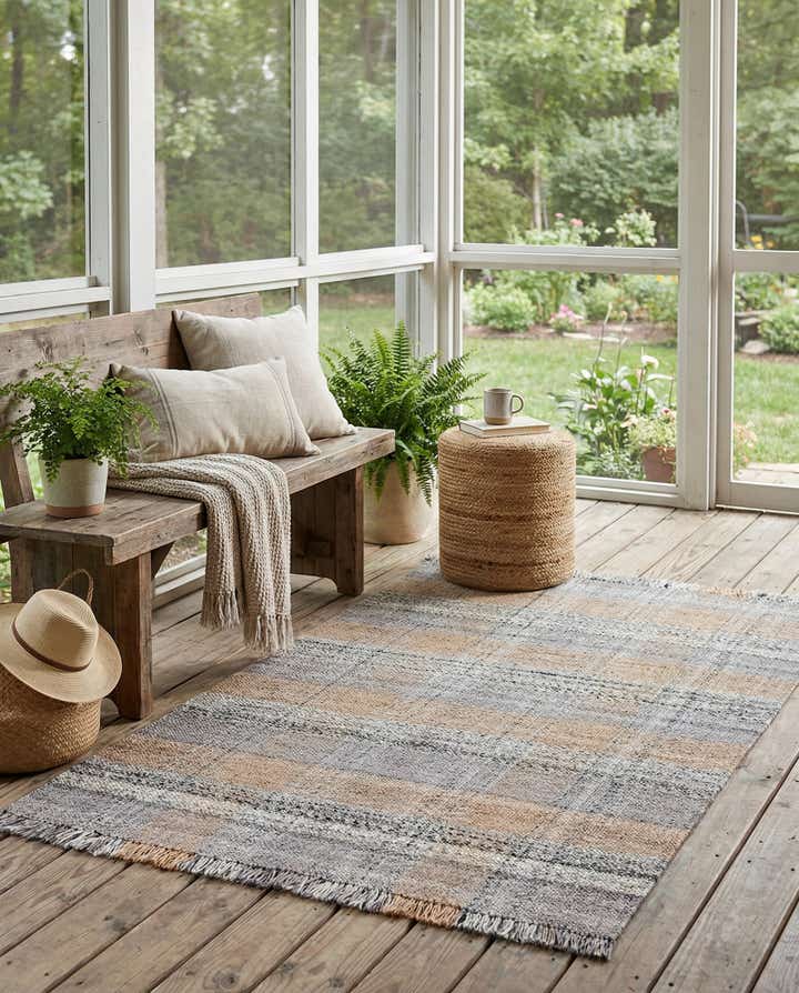 5' 1 x 8' Easy-Clean Eco Plaid Washable Indoor / Outdoor Rug