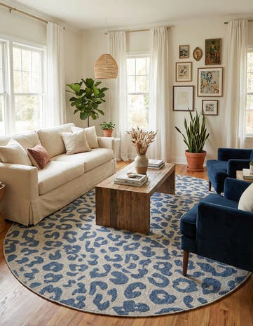 Blue Easy-Clean Safari Indoor / Outdoor Oval Rug