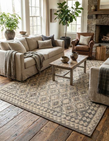 6' 10 x 9' 9 Hand Woven Kilim Maymana Wool Rug