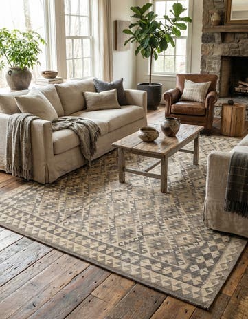 6' 10 x 9' 9 Hand Woven Kilim Maymana Wool Rug