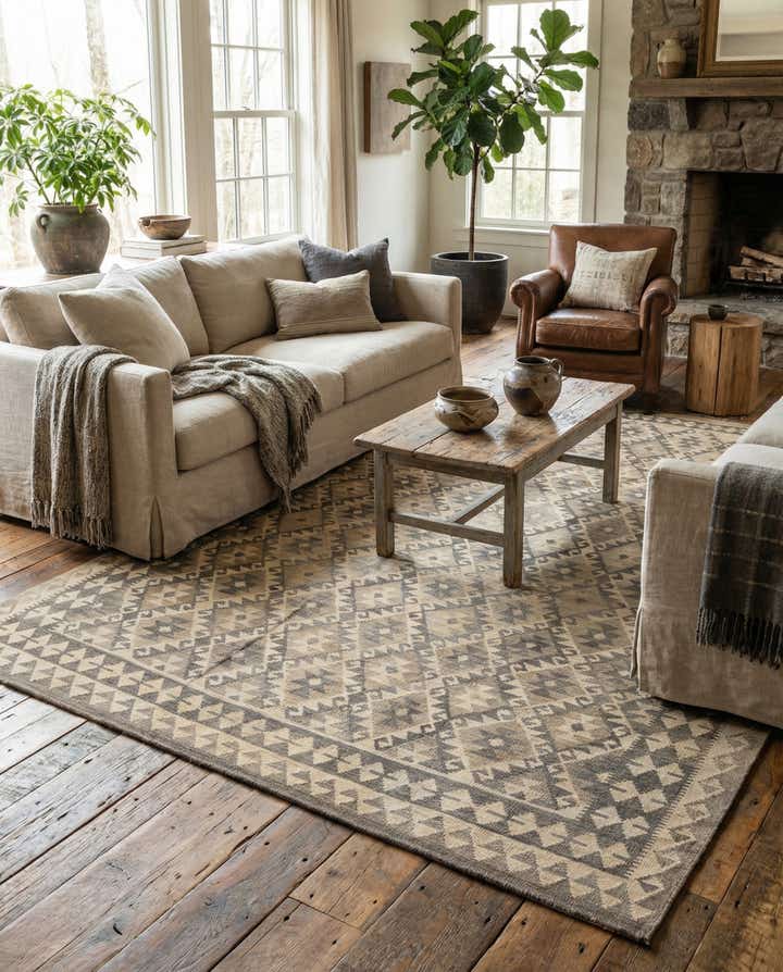 6' 10 x 9' 9 Hand Woven Kilim Maymana Wool Rug