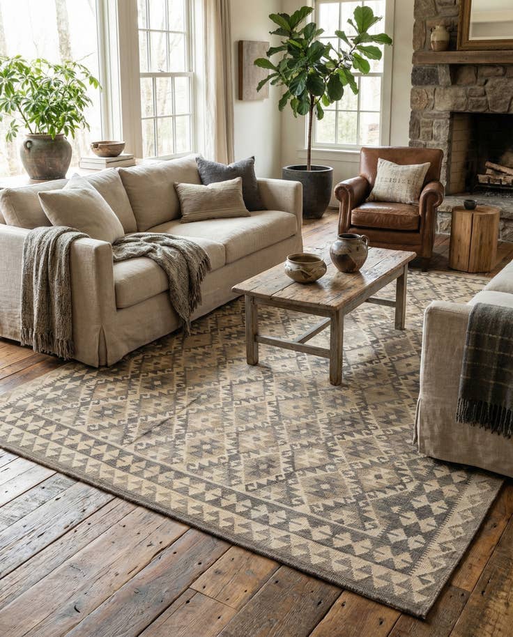 Detail image of 6' 10 x 9' 9 Hand Woven Kilim Maymana Wool Rug