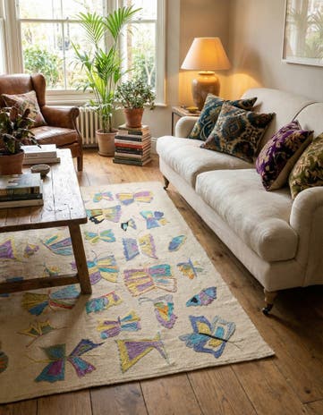 4' 1 x 5' 9 Hand Woven Kilim Suzani Wool Rug