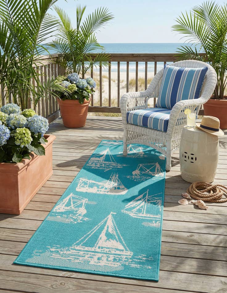 Detail image of 2' x 6' Easy-Clean Coastal Indoor / Outdoor Runner Rug