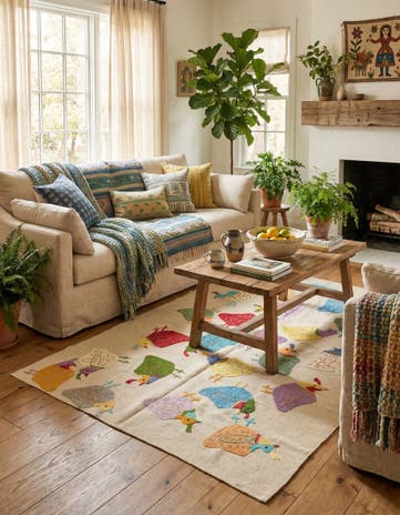 4' x 5' 7 Hand Woven Kilim Suzani Wool Rug