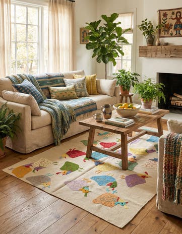 4' x 5' 7 Hand Woven Kilim Suzani Wool Rug