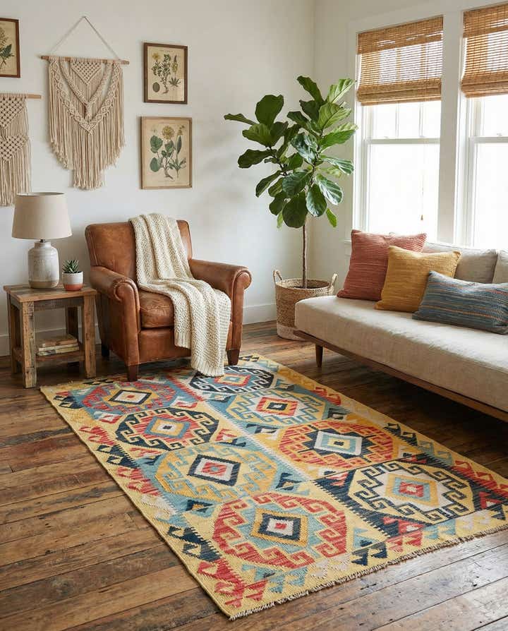 3' 5 x 5' 9 Hand Woven Kilim Maymana Wool Rug