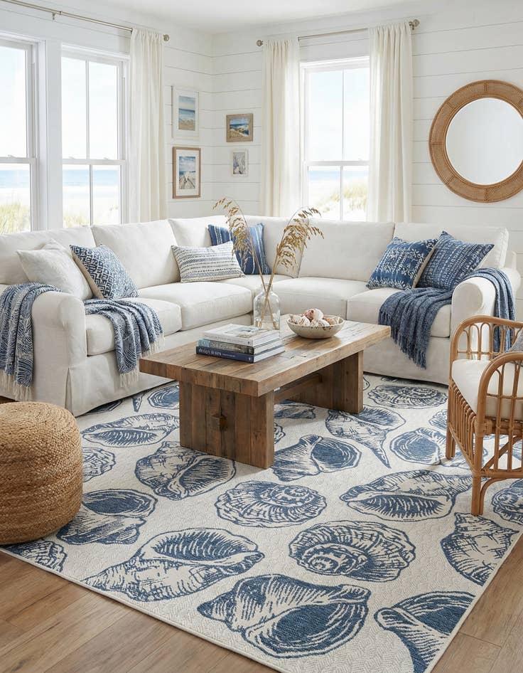 Detail image of  13' x 13'  Washable Coastal Indoor / Outdoor Square Rug